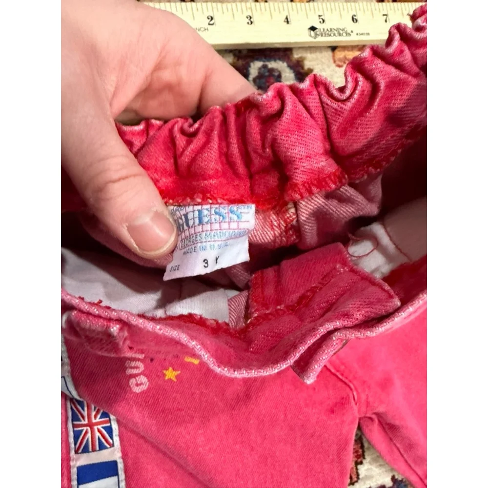 Vintage 90s GUESS USA Kids Flag Patch Denim Shorts Red Stars Stripes 3Y